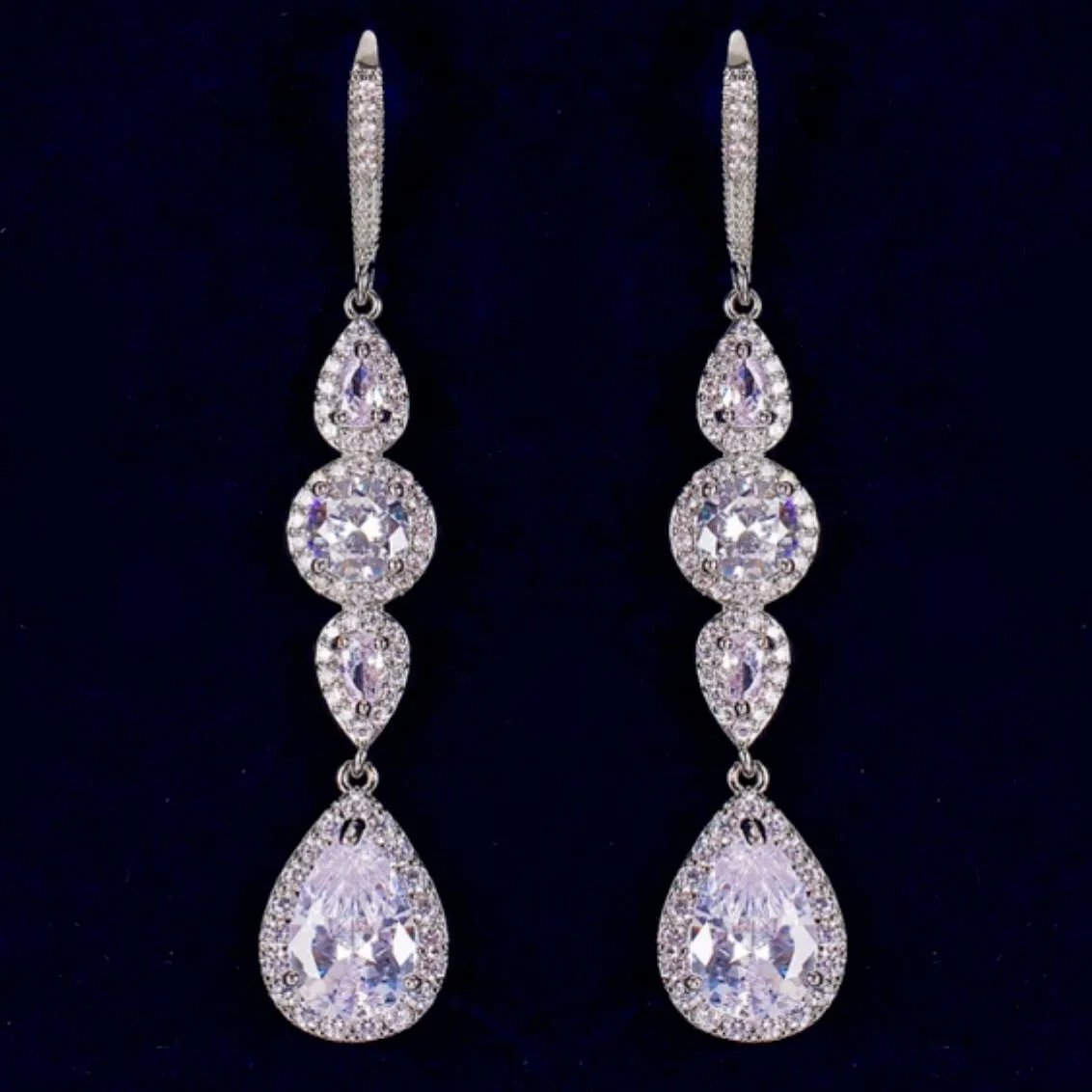 Alasandra Extra Long Modern Glam Dangle CZ Water Drop Earrings