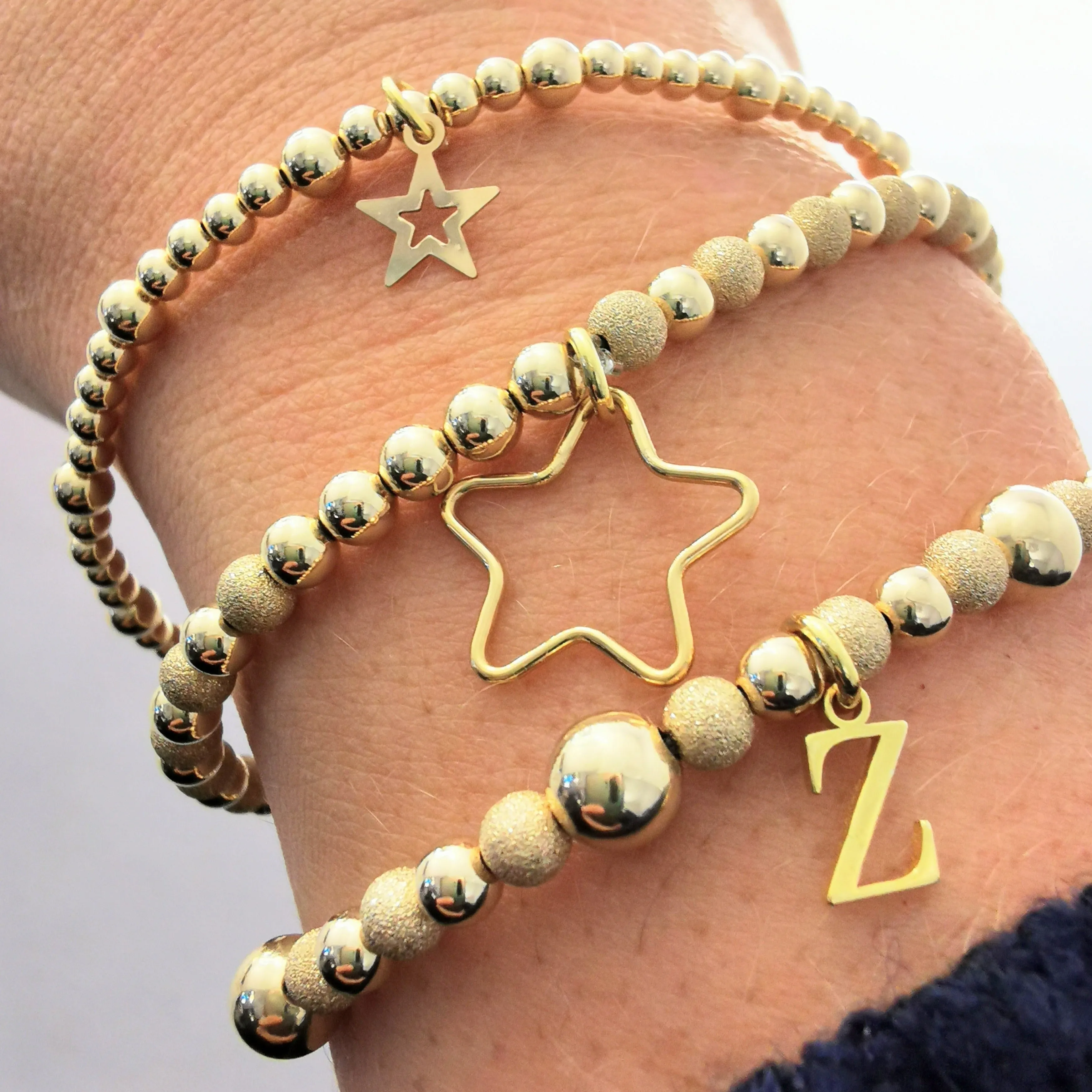 All That Glitters - Personalised Gold Bead Star Bracelet Collection