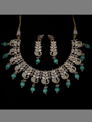 American Diamond Kundan Peacock Leaf Necklace Set