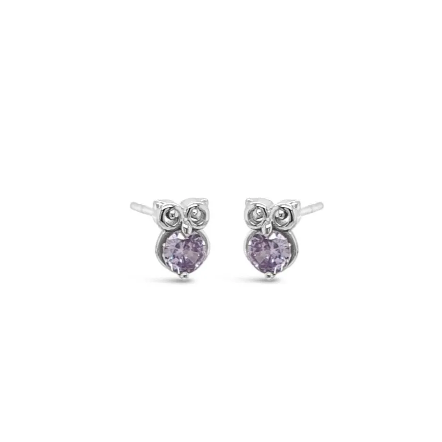 Amethyst Owl Children Sterling Silver Stud Earrings