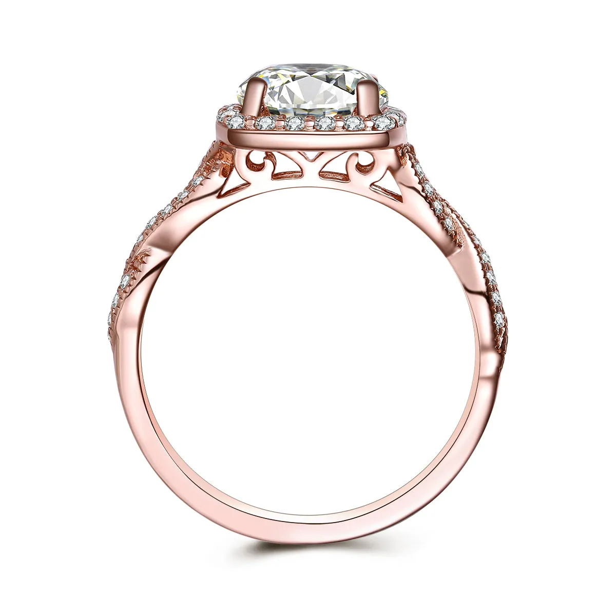 Amore Round Halo Infinity Twist Sterling Silver Ring in Rose Gold