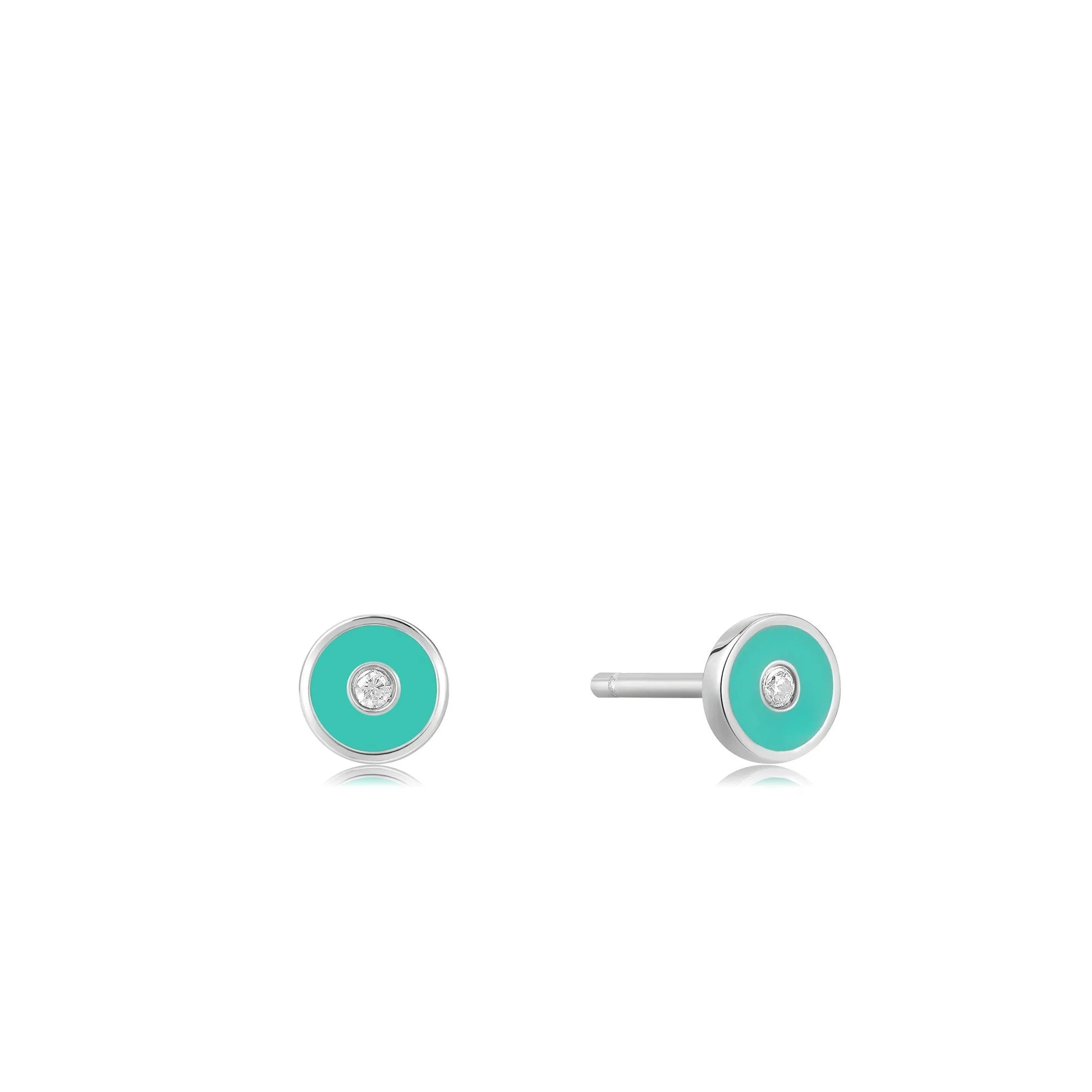 Ania Haie Teal Enamel Disc Silver Stud Earrings