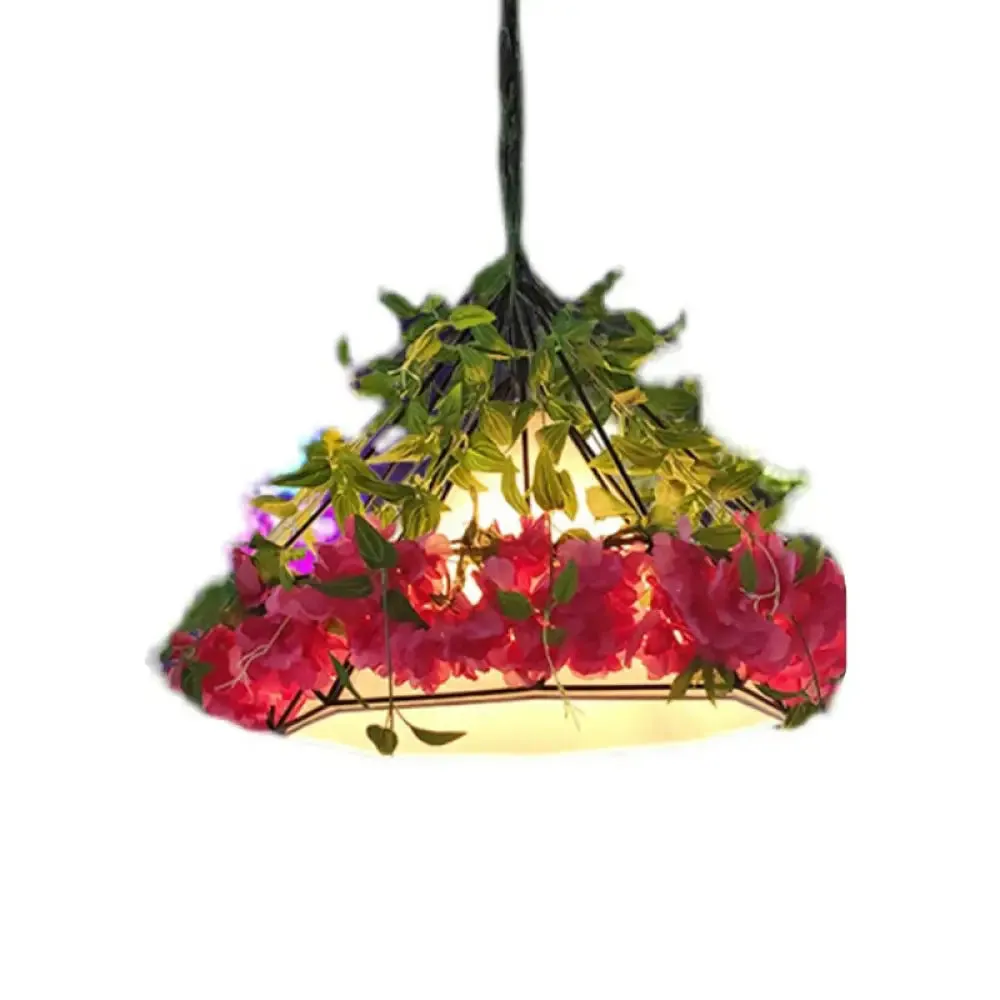 Art Deco Flower Pendant Light with Metal Cage - Single-Bulb Hanging Fixture