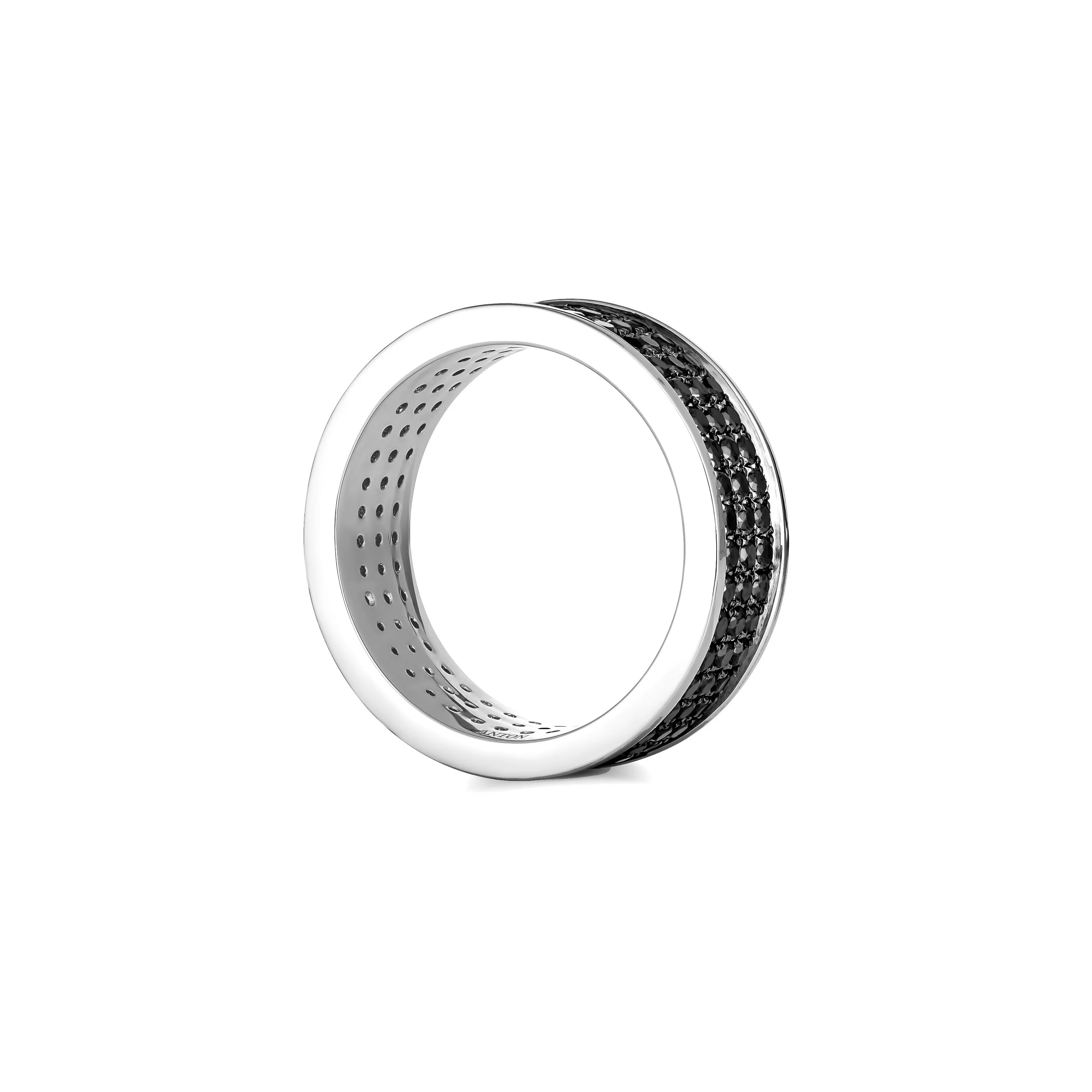 Artisan Boston Three Row Black Diamond Eternity Ring | 18K White Gold