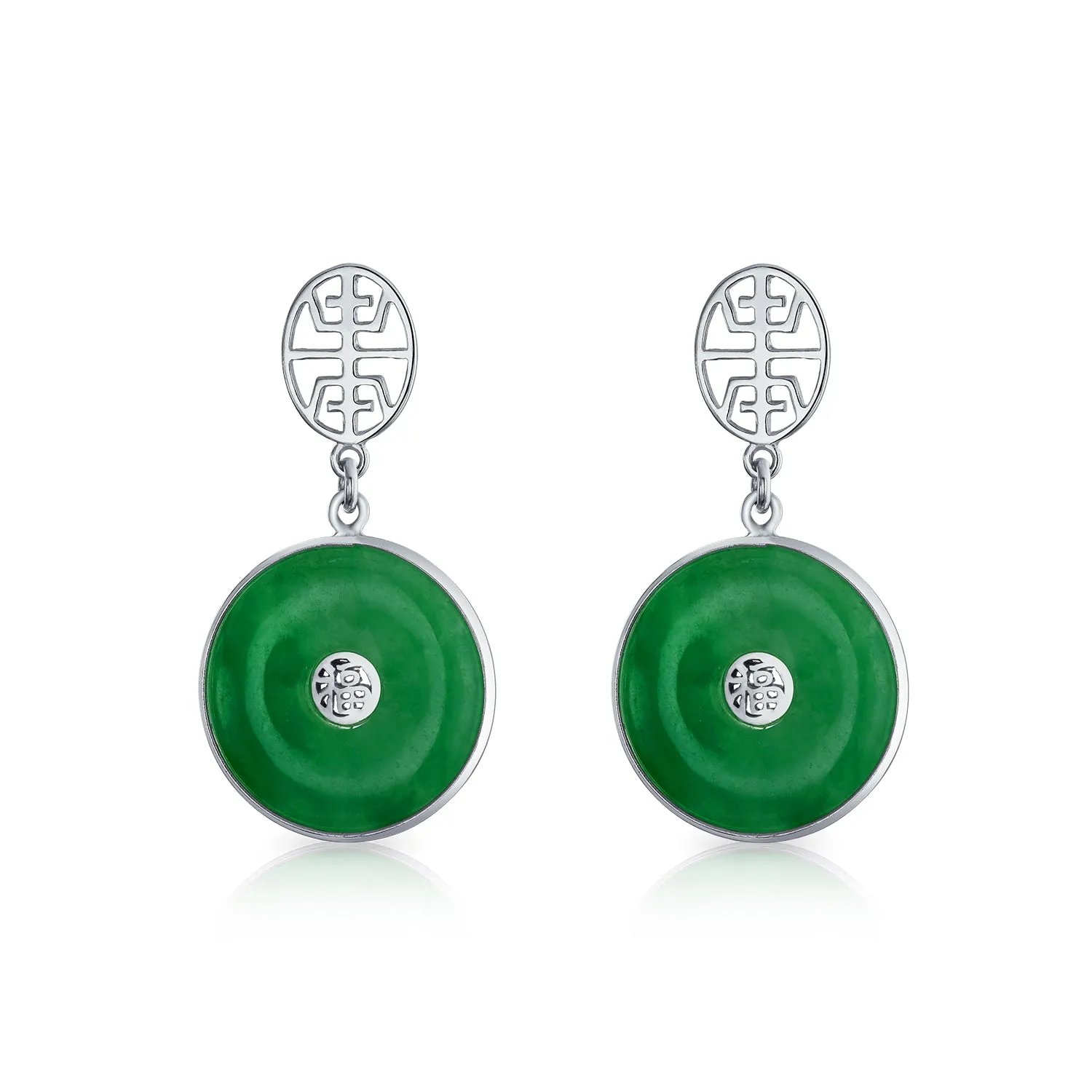 Asian Style Green Jade Dangle Gemstone Earrings 14K Gold Plated Sterling Silver