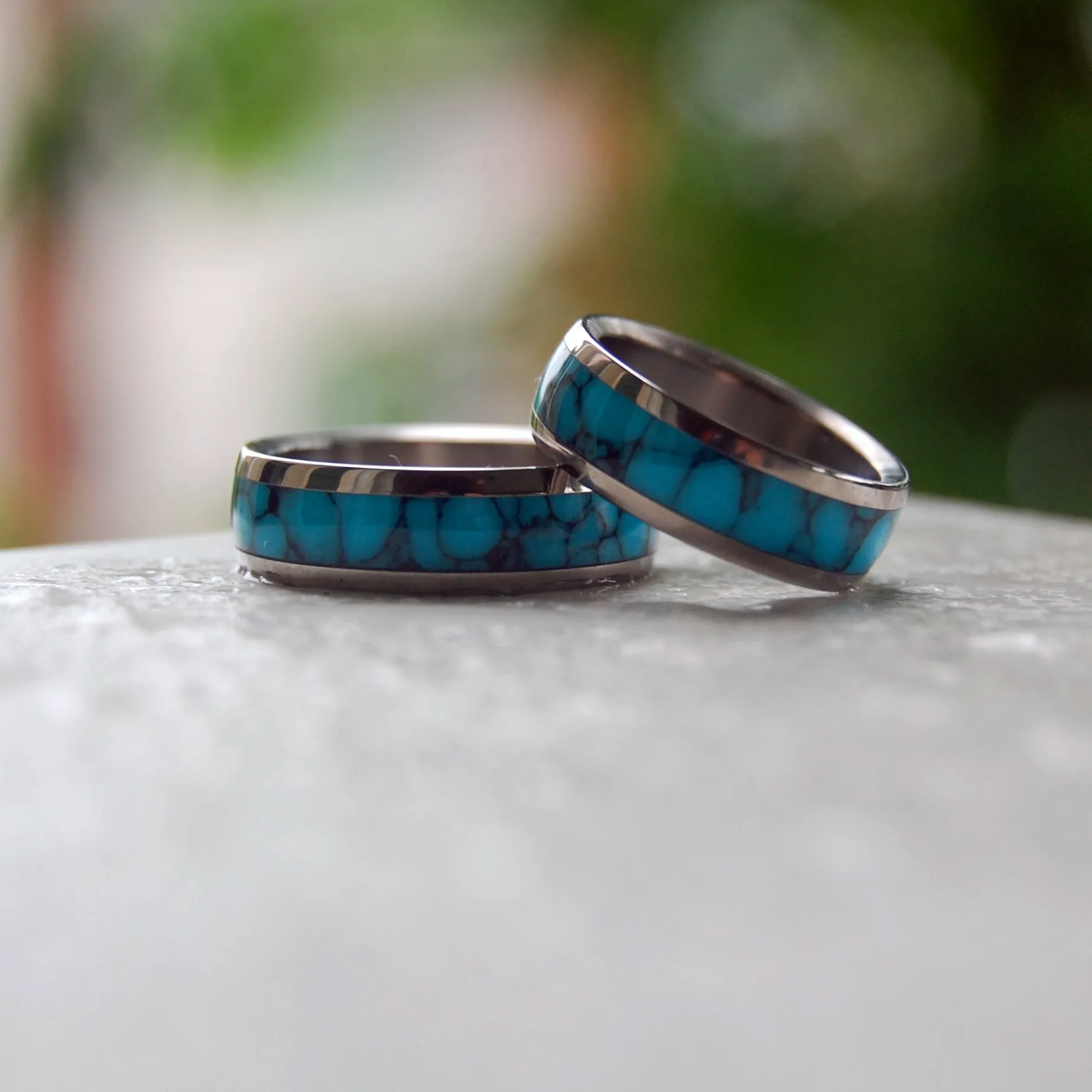 Atlantis | Men's Turquoise Stone & Titanium Wedding Ring