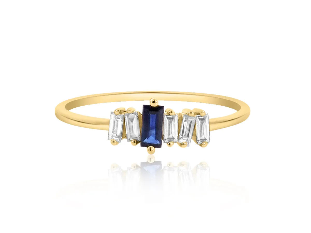 Baguette Diamond and Sapphire Ring