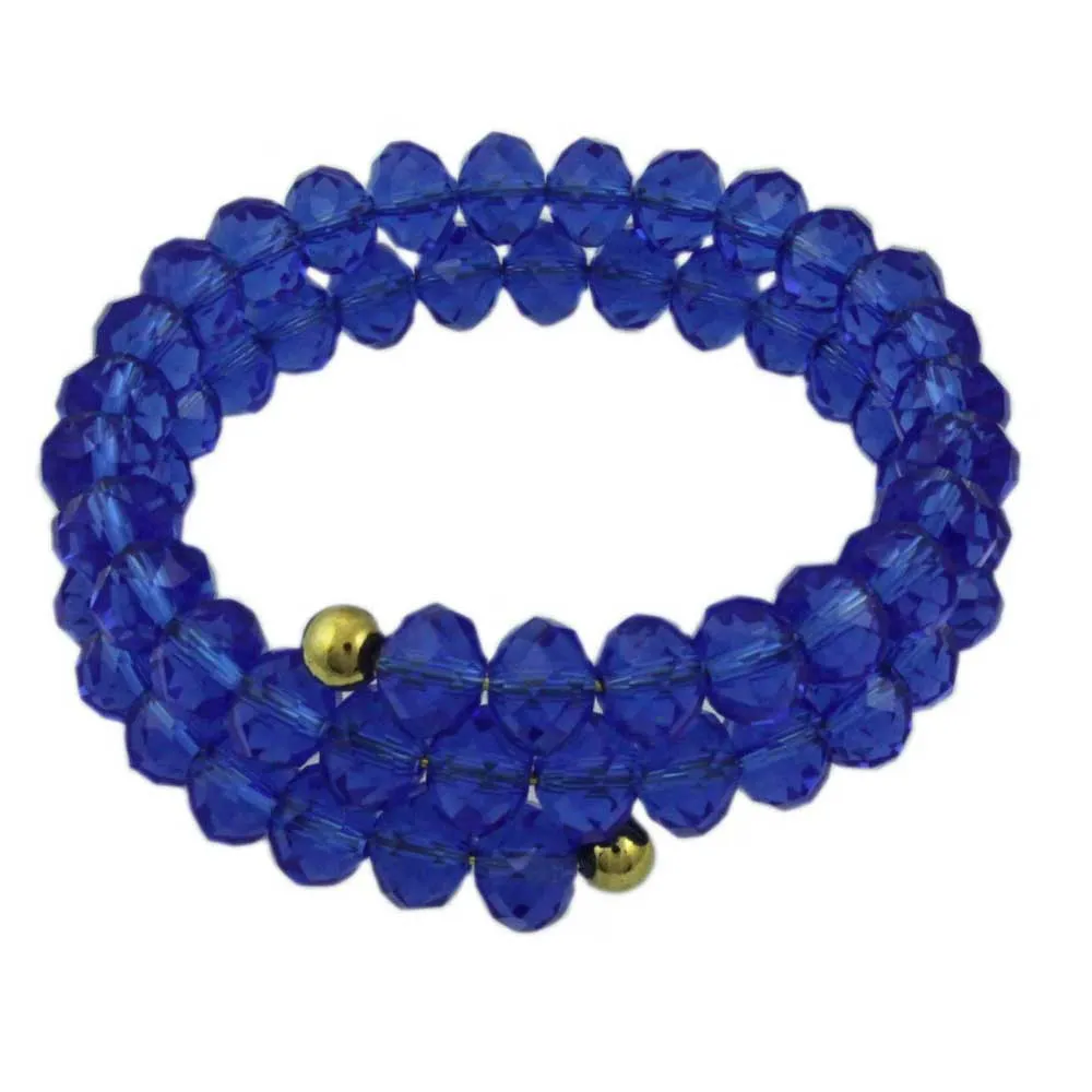 Beaded Blue Wrap Bracelet with Gold Ball - BG401B