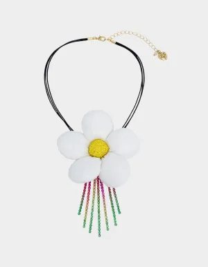 BETSEYS PUFFY FLOWERS SHORT PENDANT WHITE