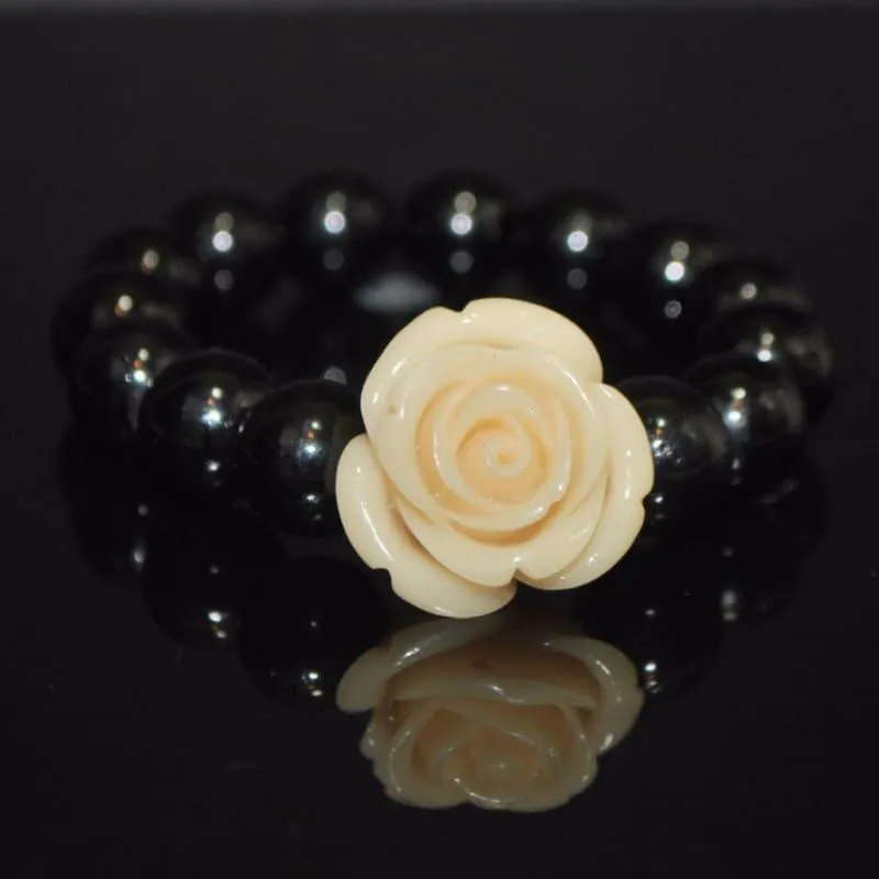 Black Glass With Flower Ascent Bracelets