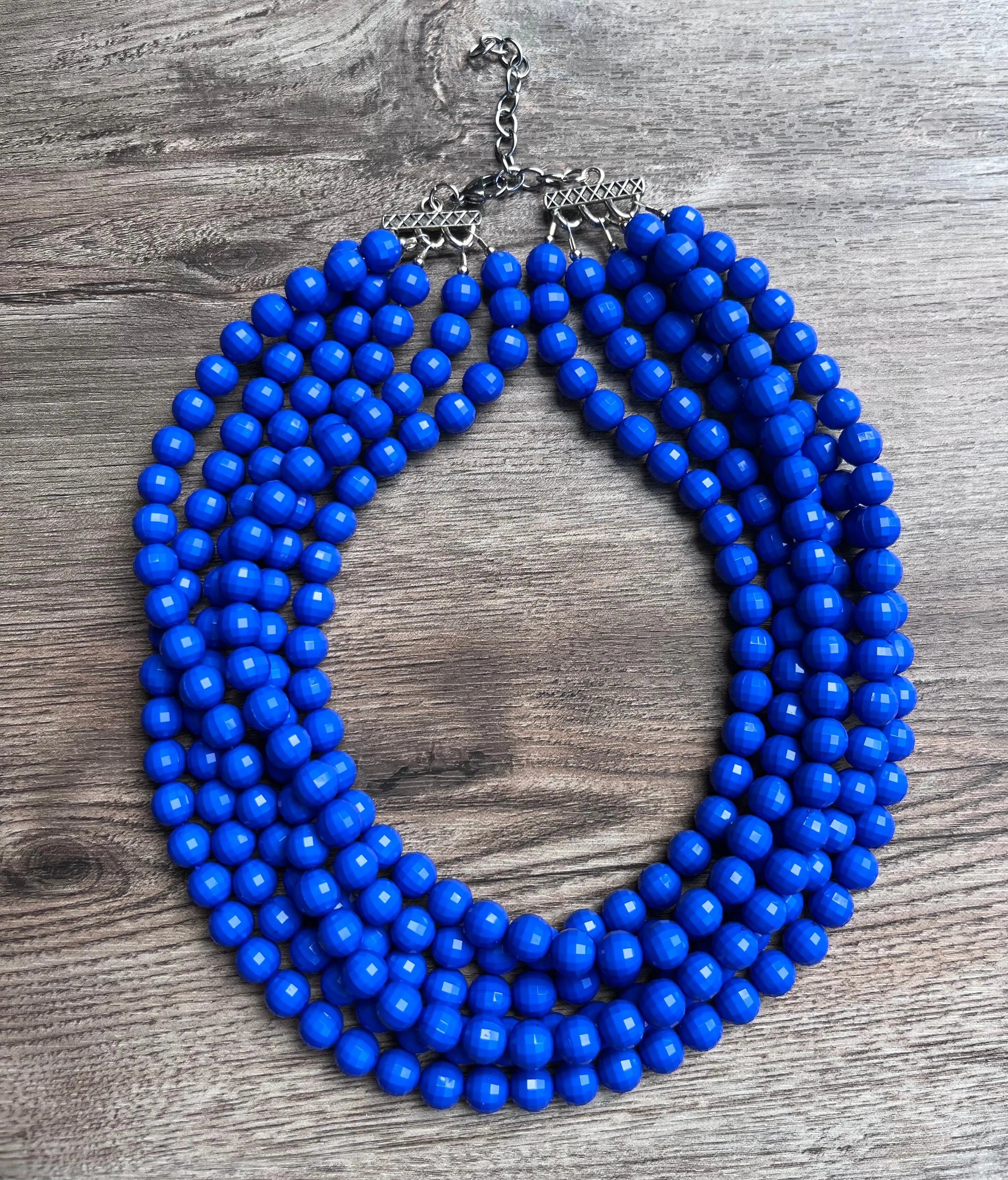 Blue Faceted Beaded Acrylic Multi Strand Chunky Statement Necklace - Angelina