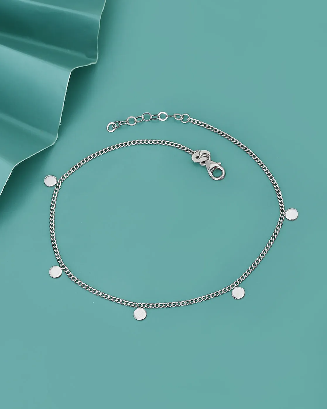 Carlton London Rhodium Plated Minimal Anklet With Tiny  Discs