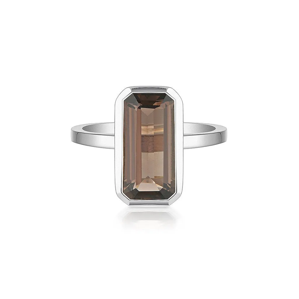 CELEBRATION STACKER RING - LARGE EMERALD CUT - SMOKY QUARTZ