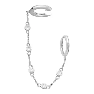 Chain Sparkle Hoop Huggie  .925 Sterling Silver Earrings with Ear Cuff