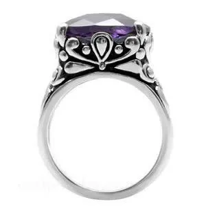 CJ7701OS Wholesale - Stainless Steel Ornate Amethyst Cushion Cut CZ Cocktail Ring