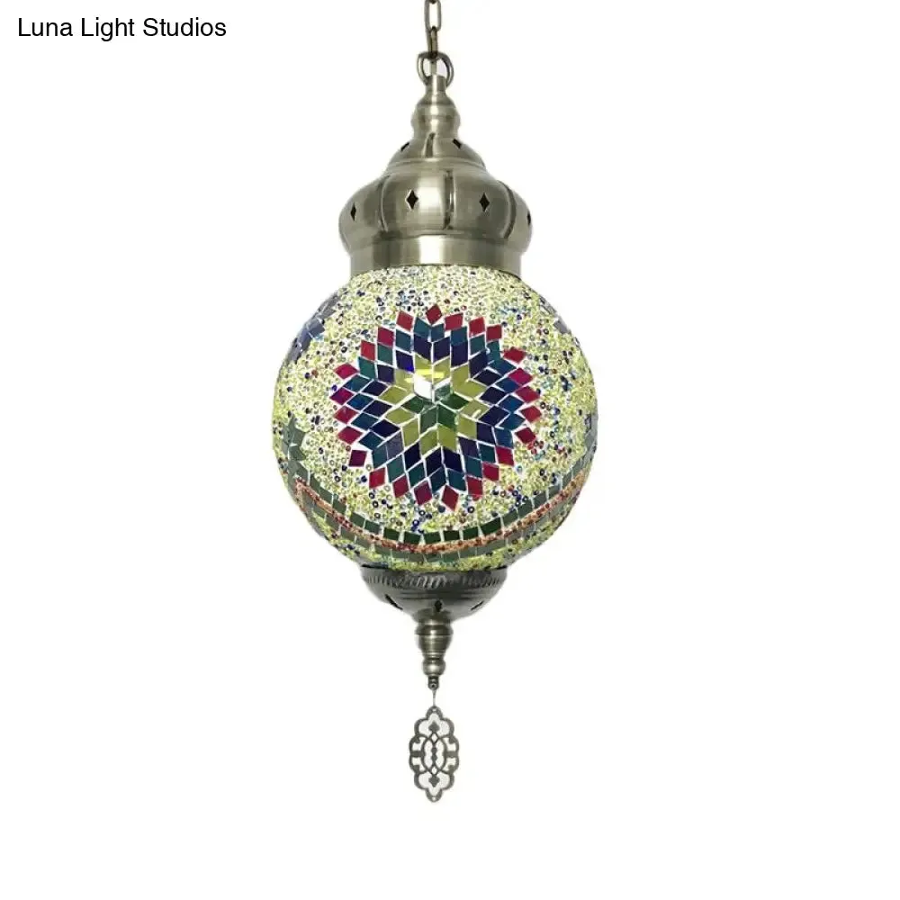 Colorful Glass Antique Ball Hanging Light with 1/6 Bulbs - Ideal for Living Room Suspension