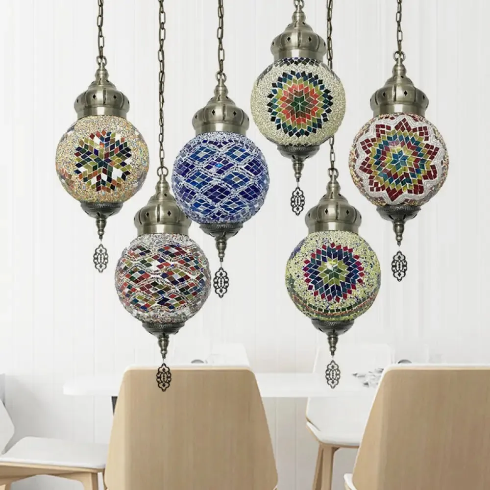 Colorful Glass Antique Ball Hanging Light with 1/6 Bulbs - Ideal for Living Room Suspension