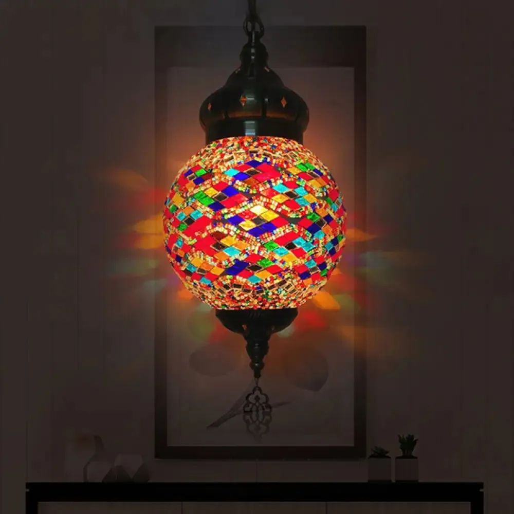 Colorful Glass Antique Ball Hanging Light with 1/6 Bulbs - Ideal for Living Room Suspension