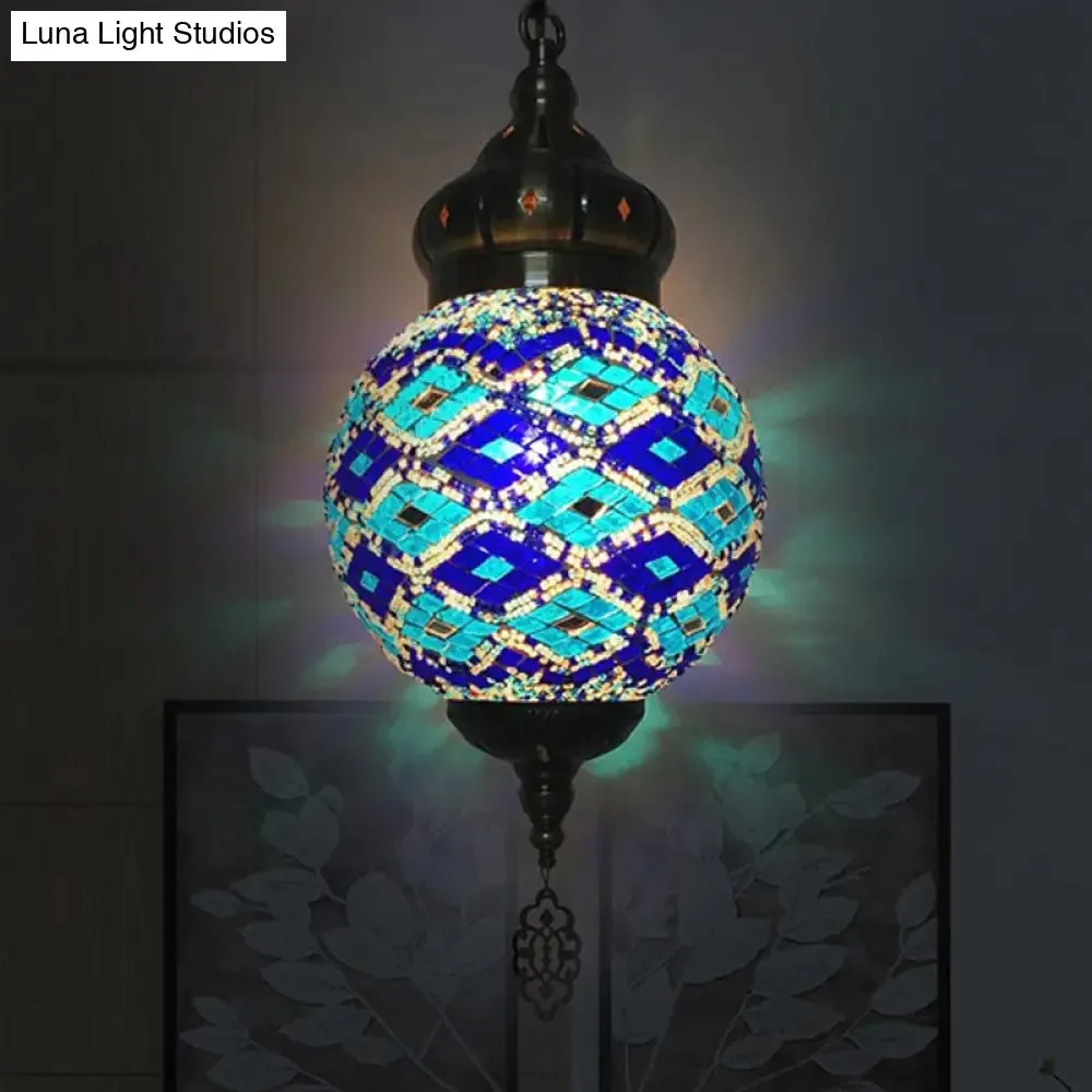 Colorful Glass Antique Ball Hanging Light with 1/6 Bulbs - Ideal for Living Room Suspension