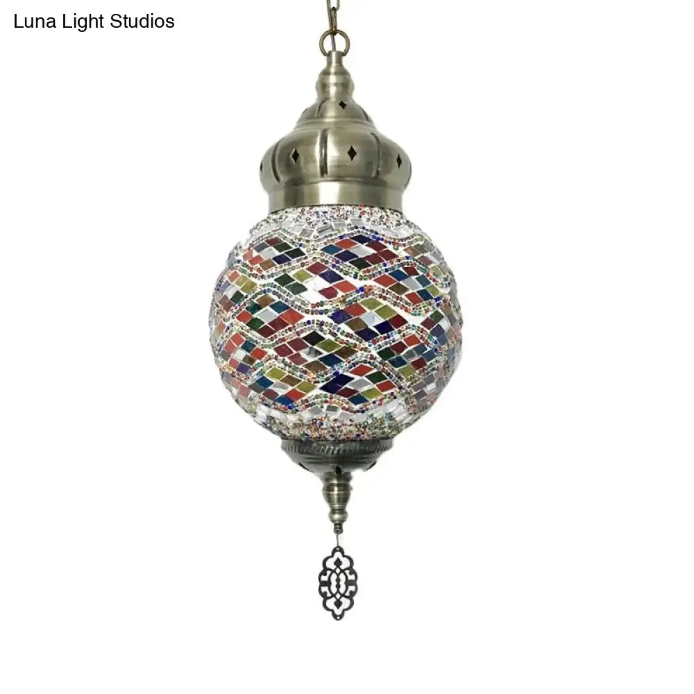 Colorful Glass Antique Ball Hanging Light with 1/6 Bulbs - Ideal for Living Room Suspension