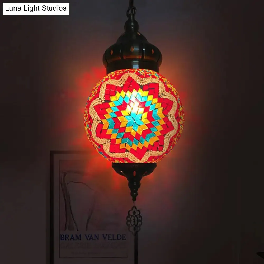 Colorful Glass Antique Ball Hanging Light with 1/6 Bulbs - Ideal for Living Room Suspension