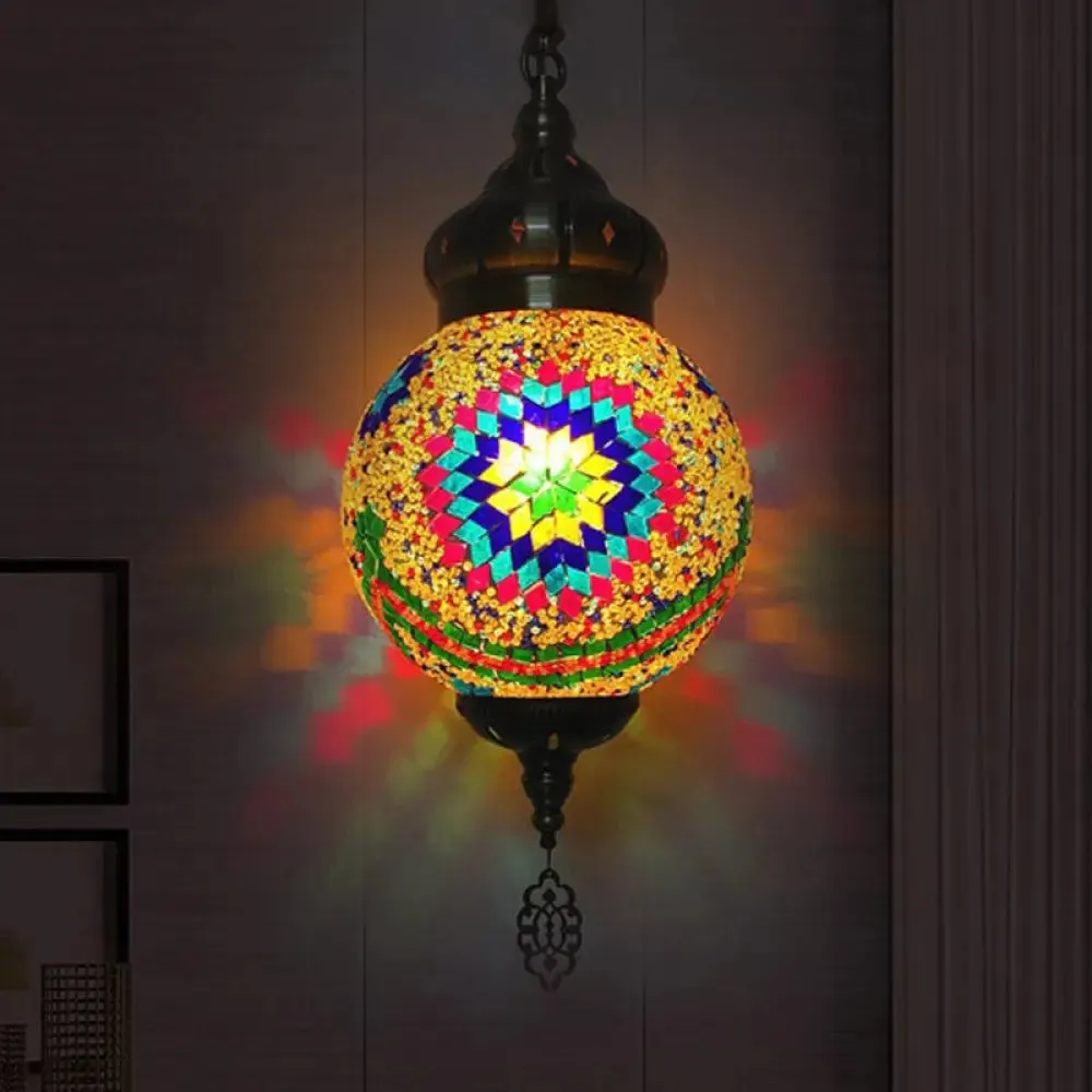 Colorful Glass Antique Ball Hanging Light with 1/6 Bulbs - Ideal for Living Room Suspension