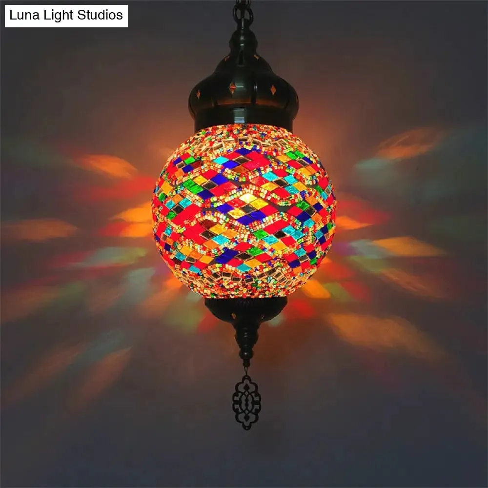 Colorful Glass Antique Ball Hanging Light with 1/6 Bulbs - Ideal for Living Room Suspension