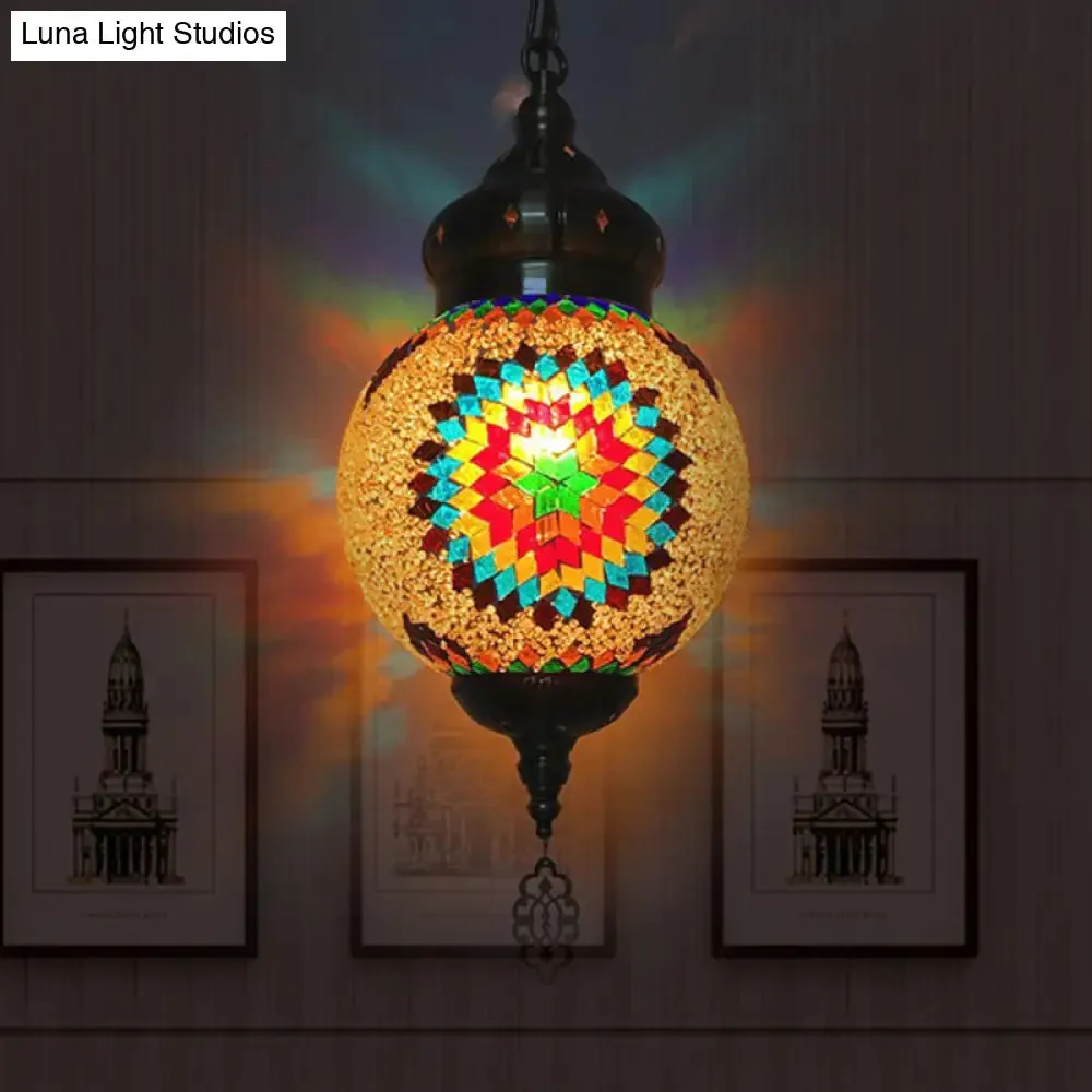 Colorful Glass Antique Ball Hanging Light with 1/6 Bulbs - Ideal for Living Room Suspension