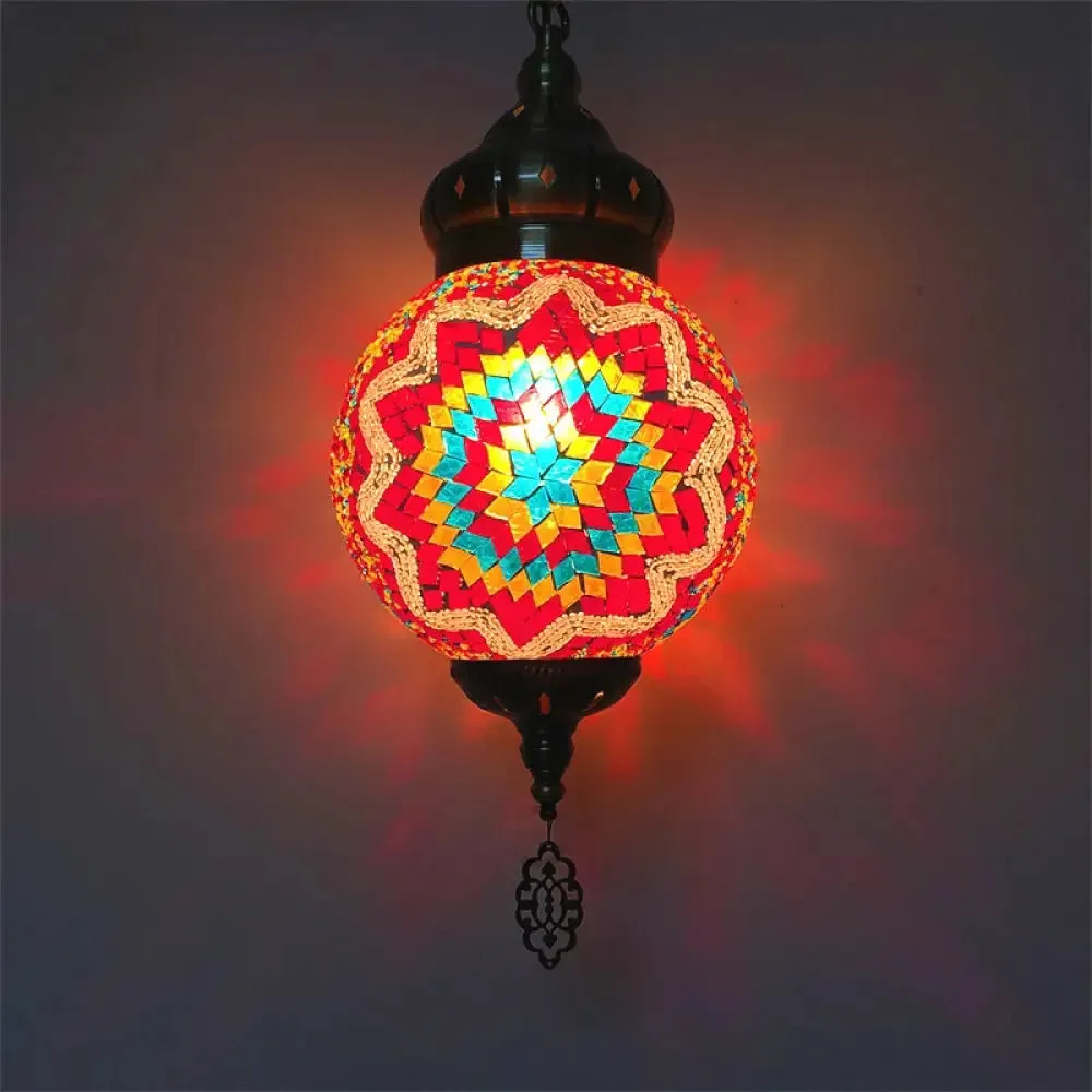 Colorful Glass Antique Ball Hanging Light with 1/6 Bulbs - Ideal for Living Room Suspension