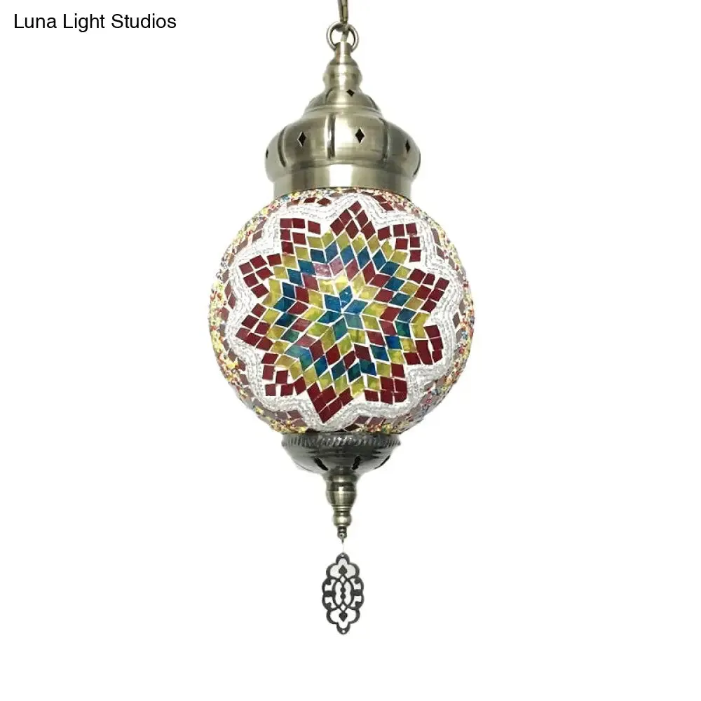 Colorful Glass Antique Ball Hanging Light with 1/6 Bulbs - Ideal for Living Room Suspension