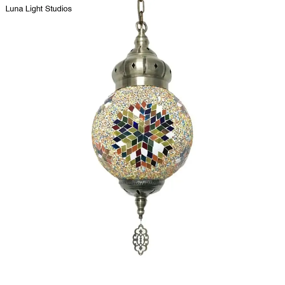 Colorful Glass Antique Ball Hanging Light with 1/6 Bulbs - Ideal for Living Room Suspension