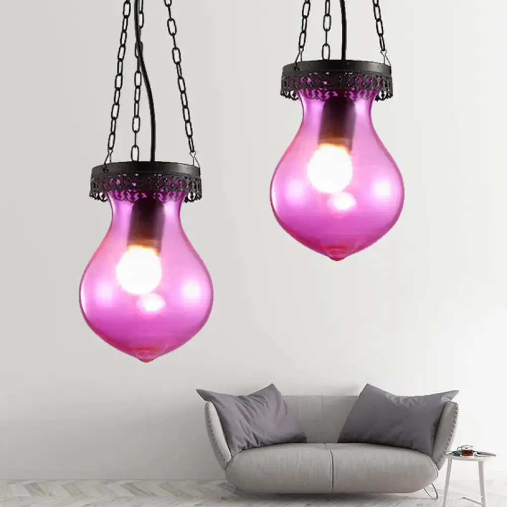 Colorful Glass Jar Ceiling Lamp with Multiple Heads - Ideal for Restaurants