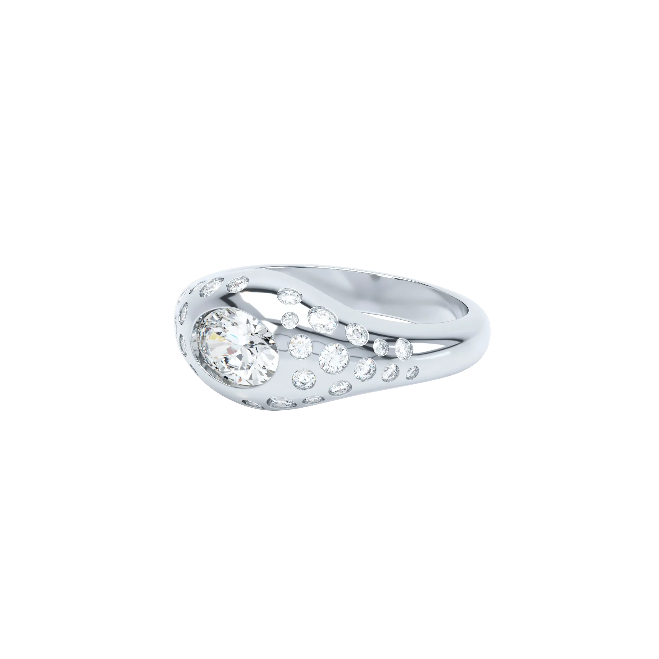 Curve scattered diamond signet ring