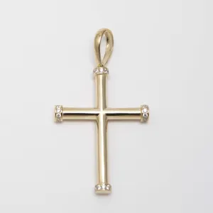 CZ Cross Tube Pendant 10K Yellow Gold