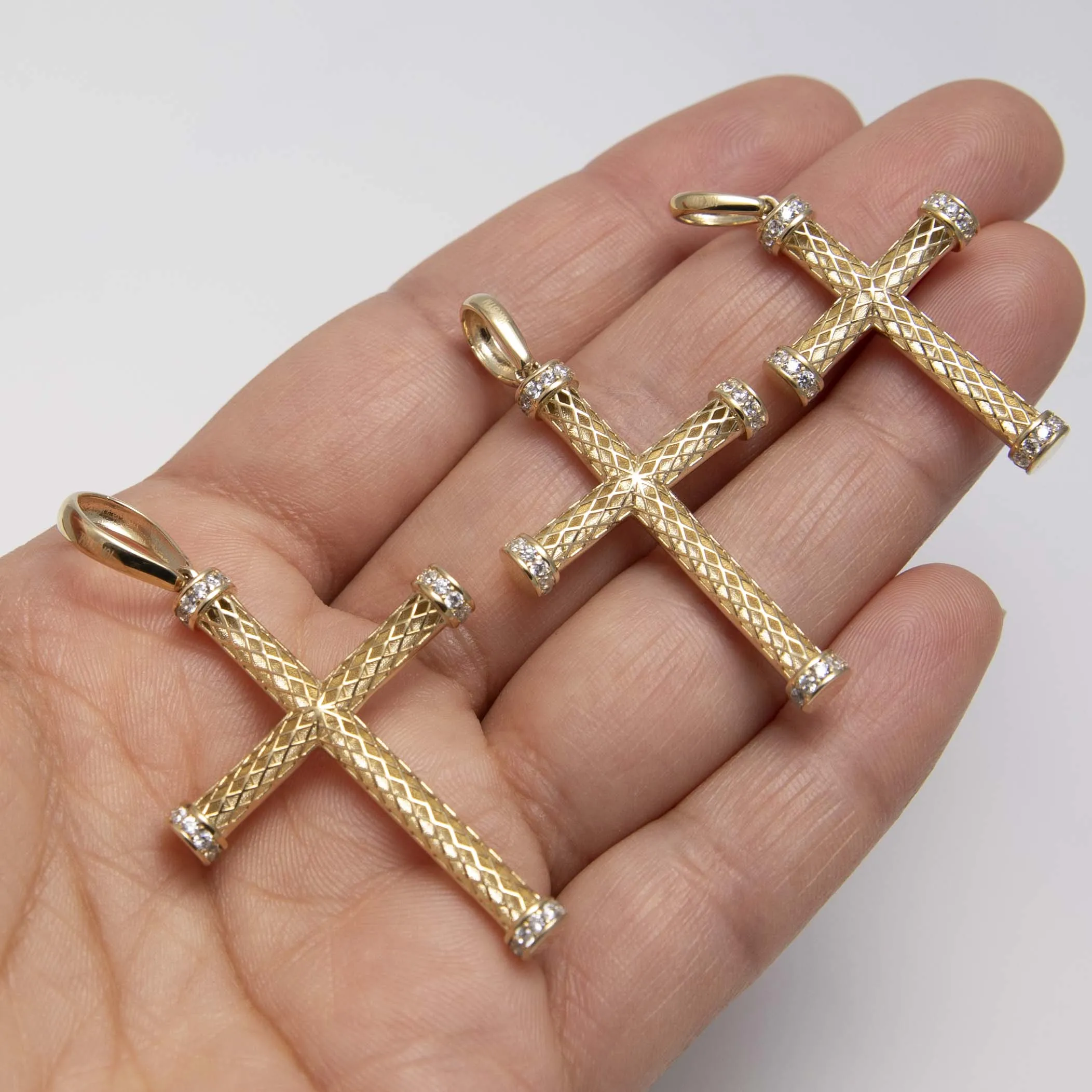 CZ Cross Tube Pendant 10K Yellow Gold