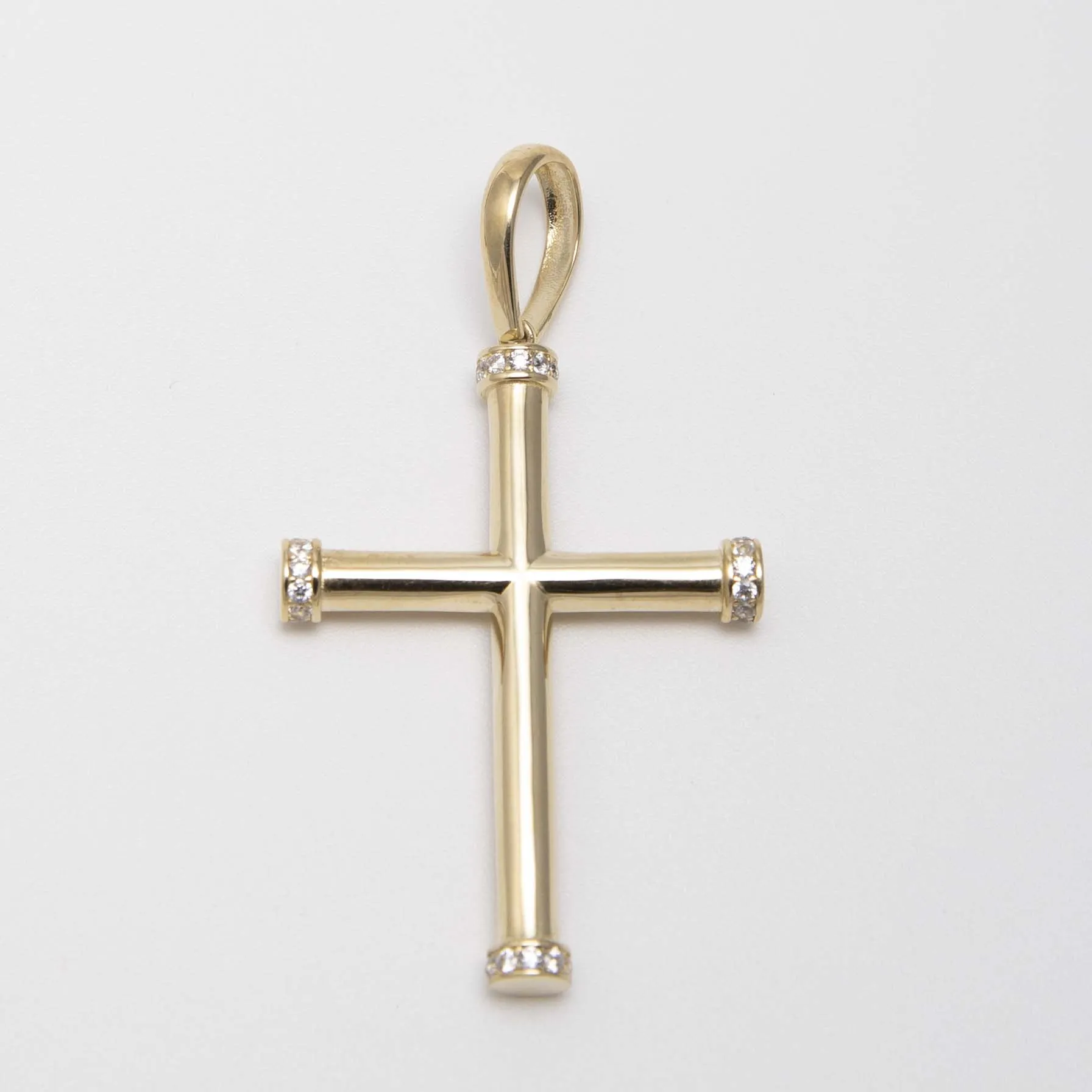 CZ Cross Tube Pendant 10K Yellow Gold