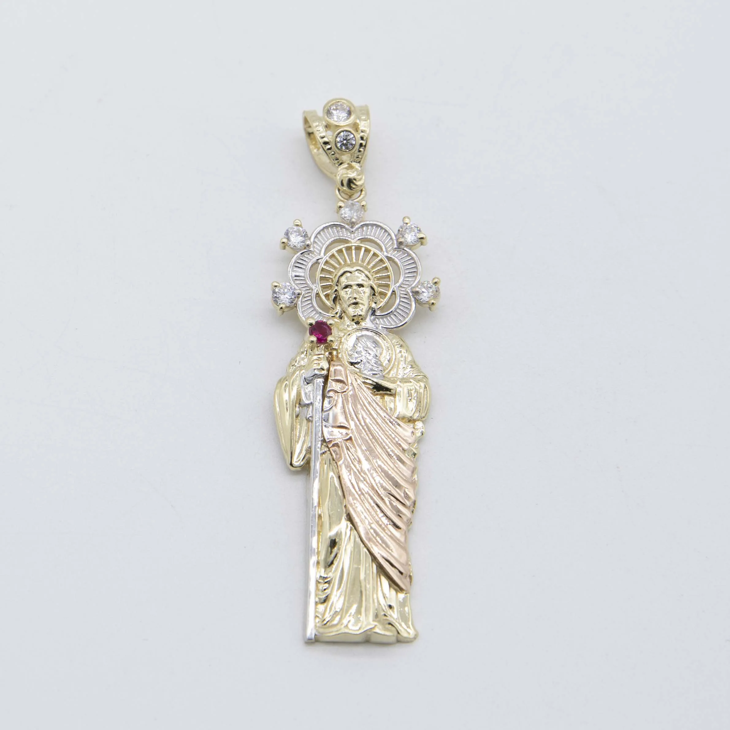 CZ Saint Jude Pendant 14K Tri-Color Gold