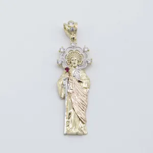 CZ Saint Jude Pendant 14K Tri-Color Gold