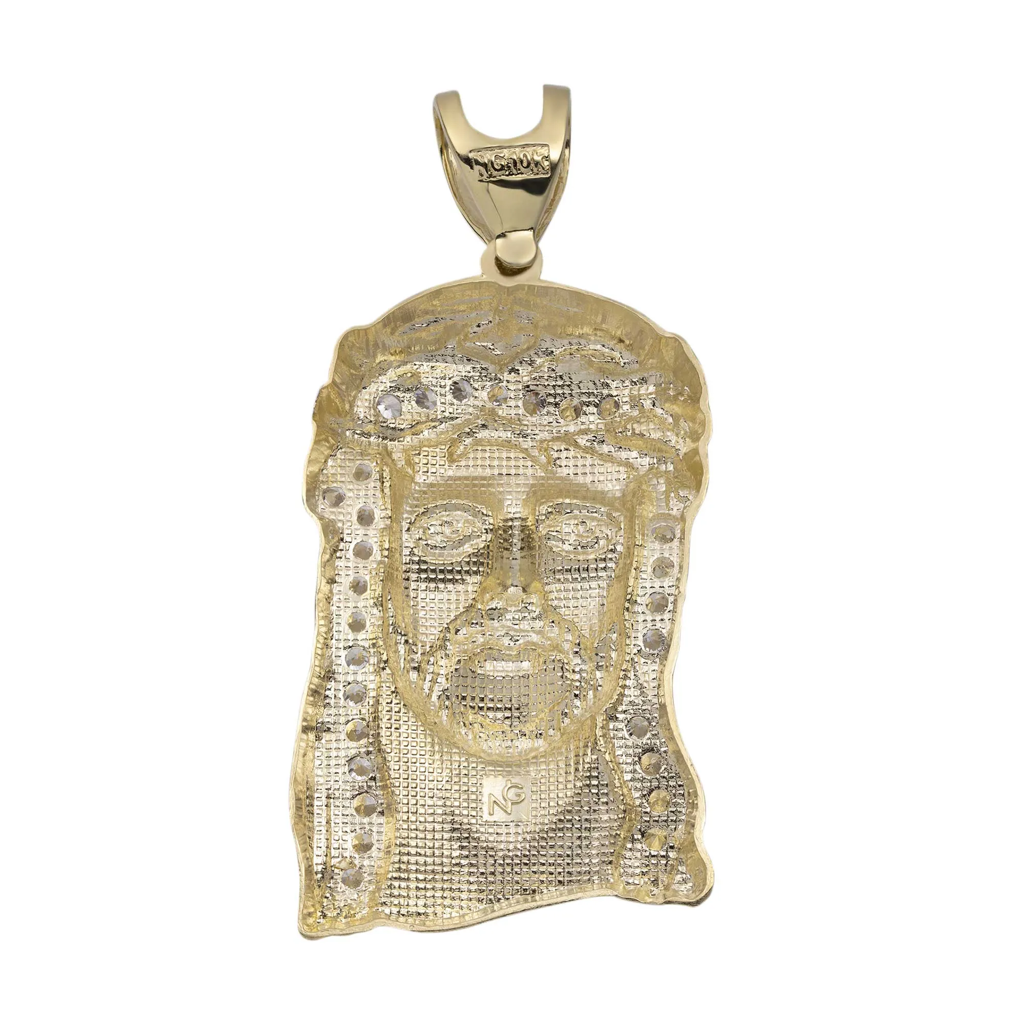 CZ Shiny Face Of Jesus Pendant Solid 10K Yellow Gold