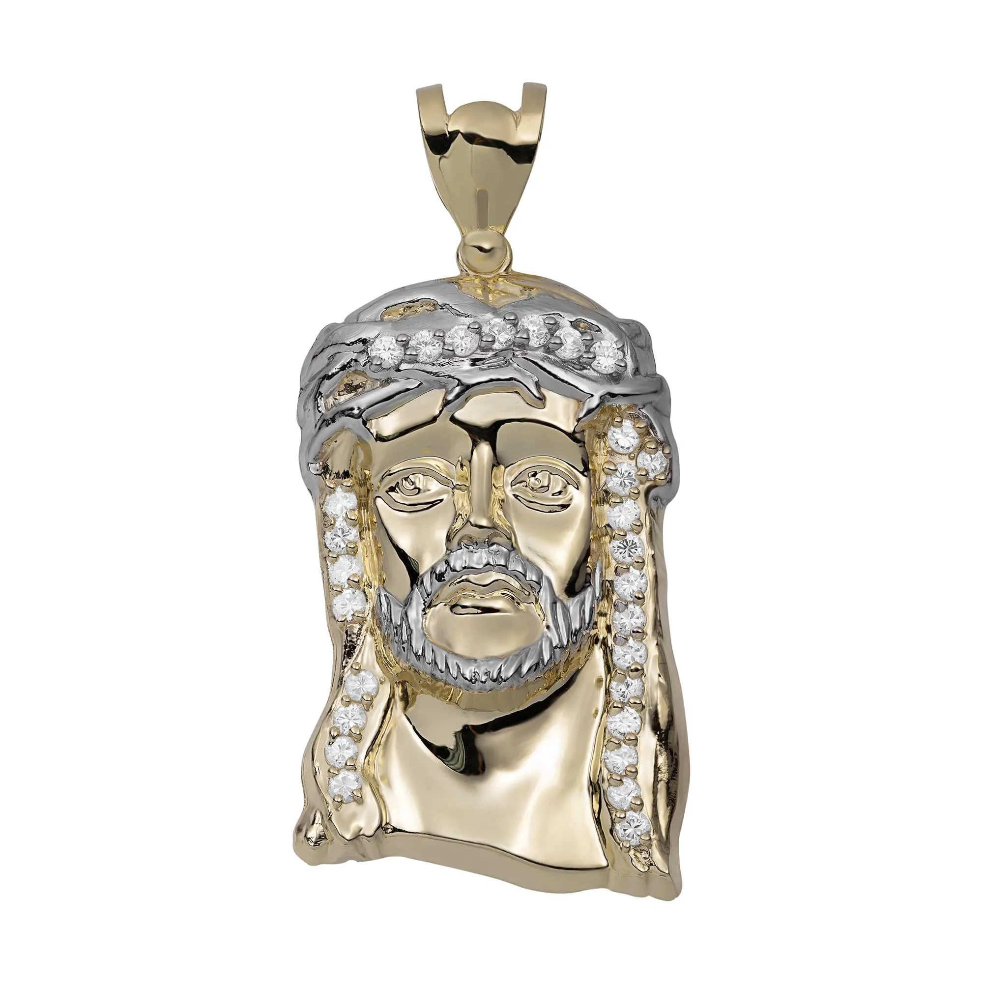 CZ Shiny Face Of Jesus Pendant Solid 10K Yellow Gold