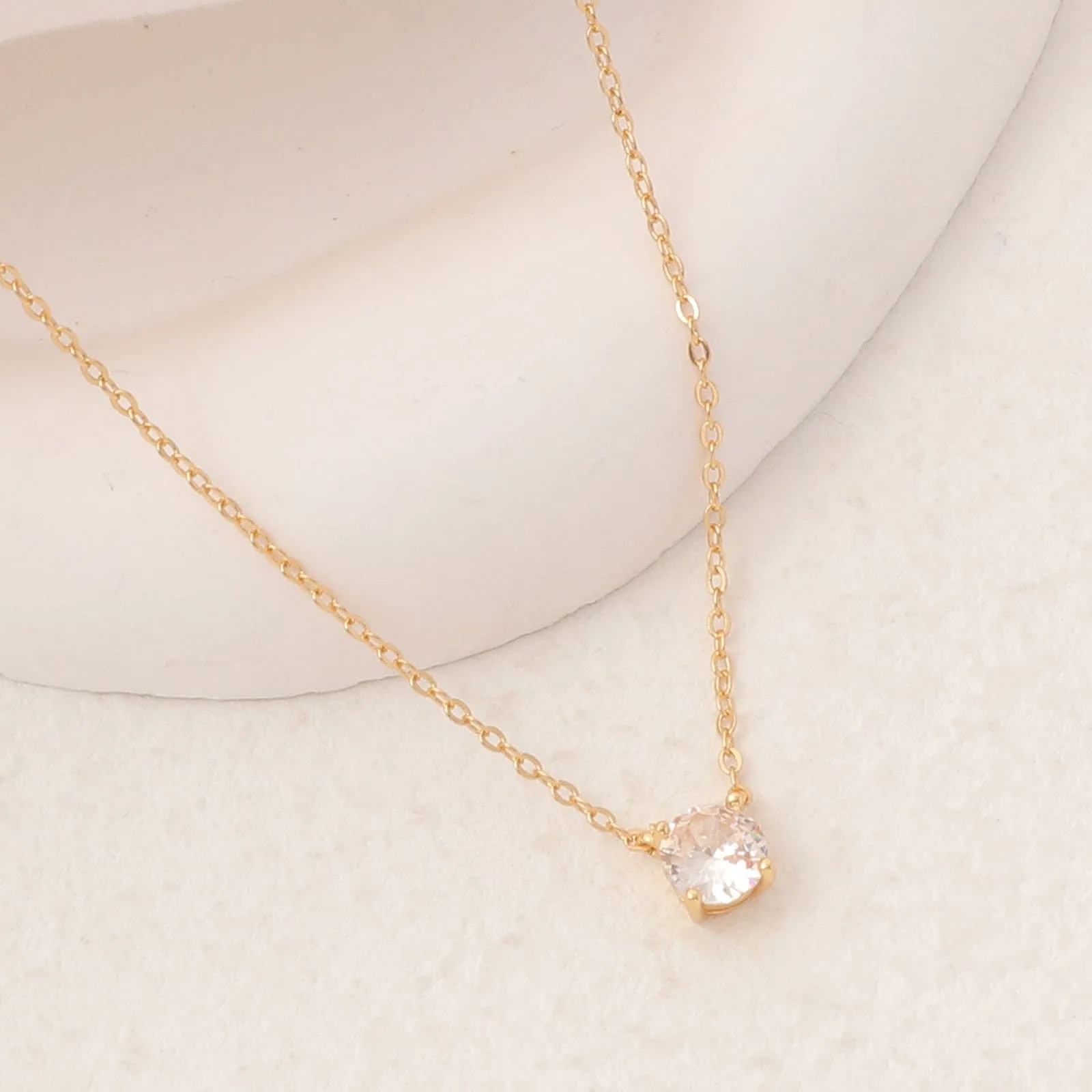 Dainty CZ Solitaire Pendant Necklace- Waterproof