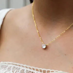 Dainty CZ Solitaire Pendant Necklace- Waterproof