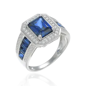 Emerald Cut Sapphire Accented Ring