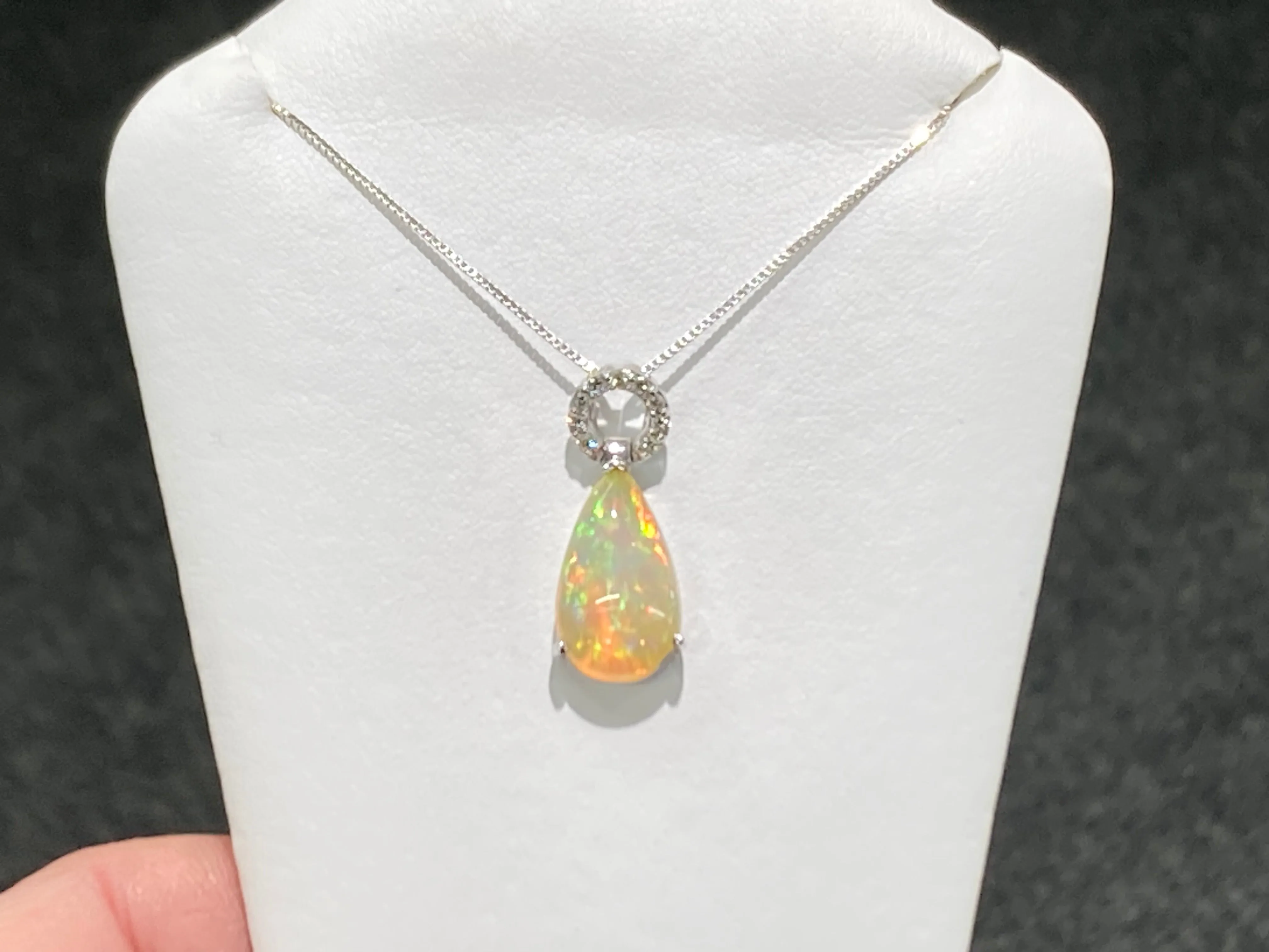 Ethiopian Opal And Diamond Pendant With Chain