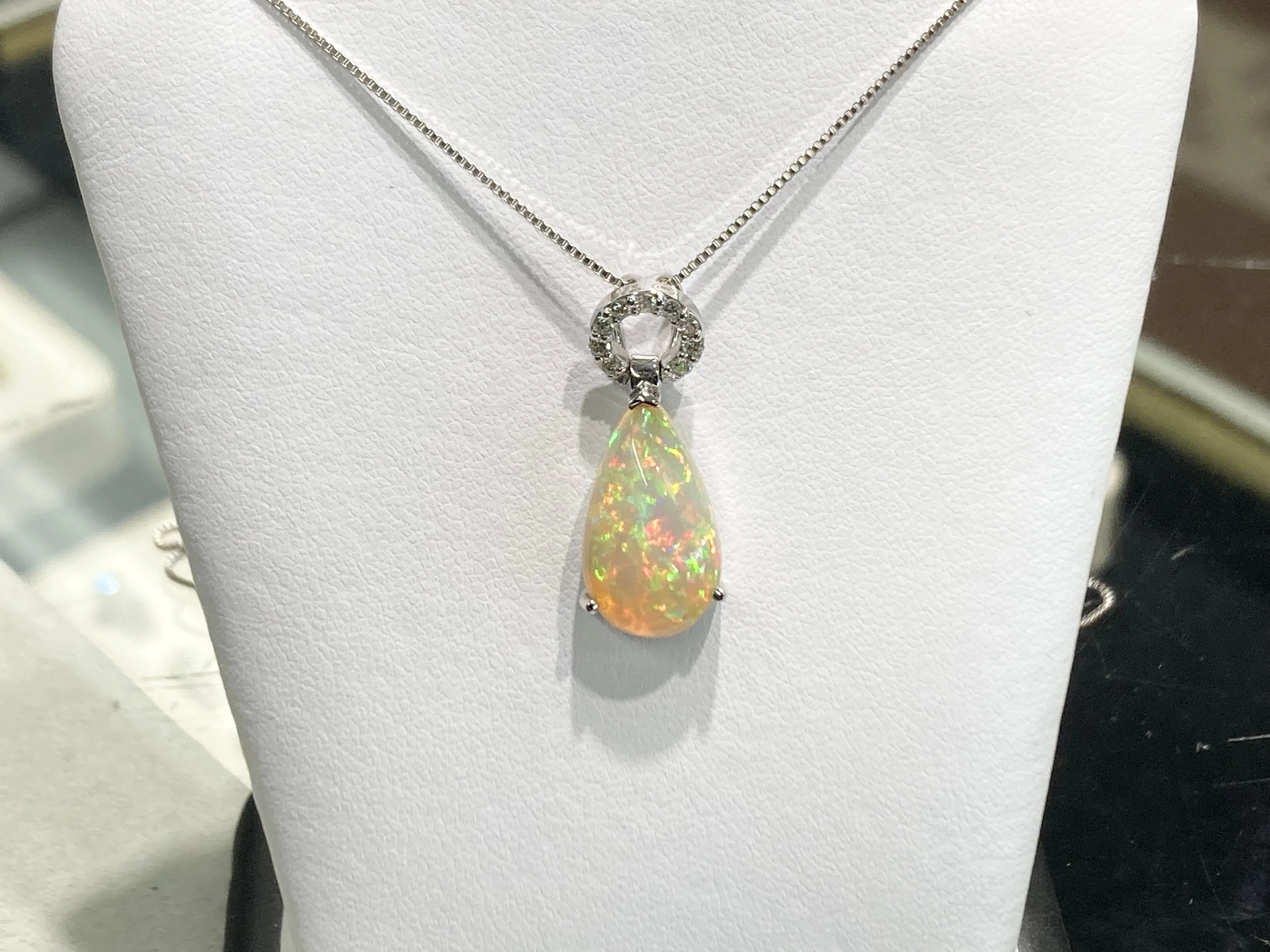 Ethiopian Opal And Diamond Pendant With Chain