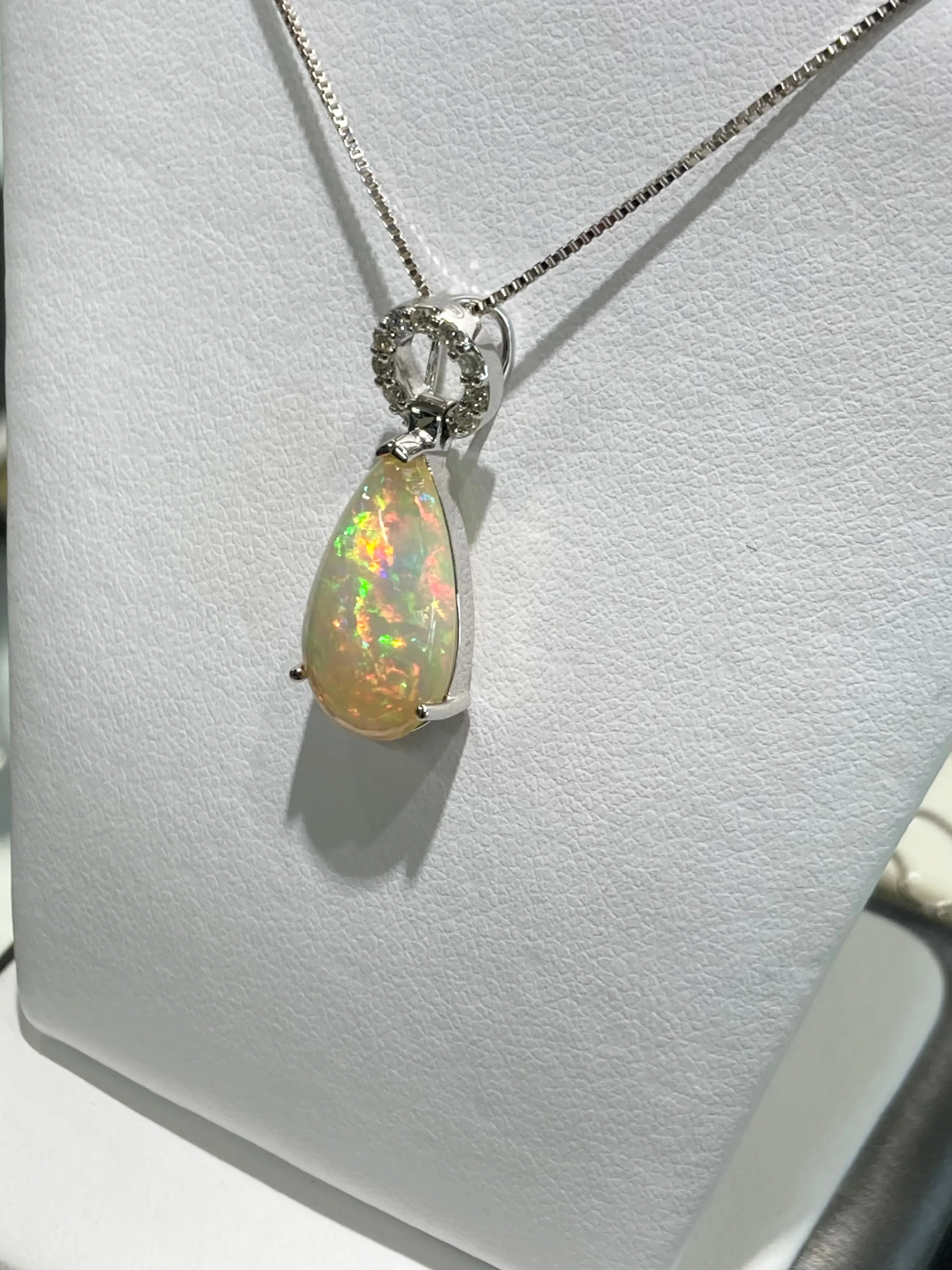 Ethiopian Opal And Diamond Pendant With Chain