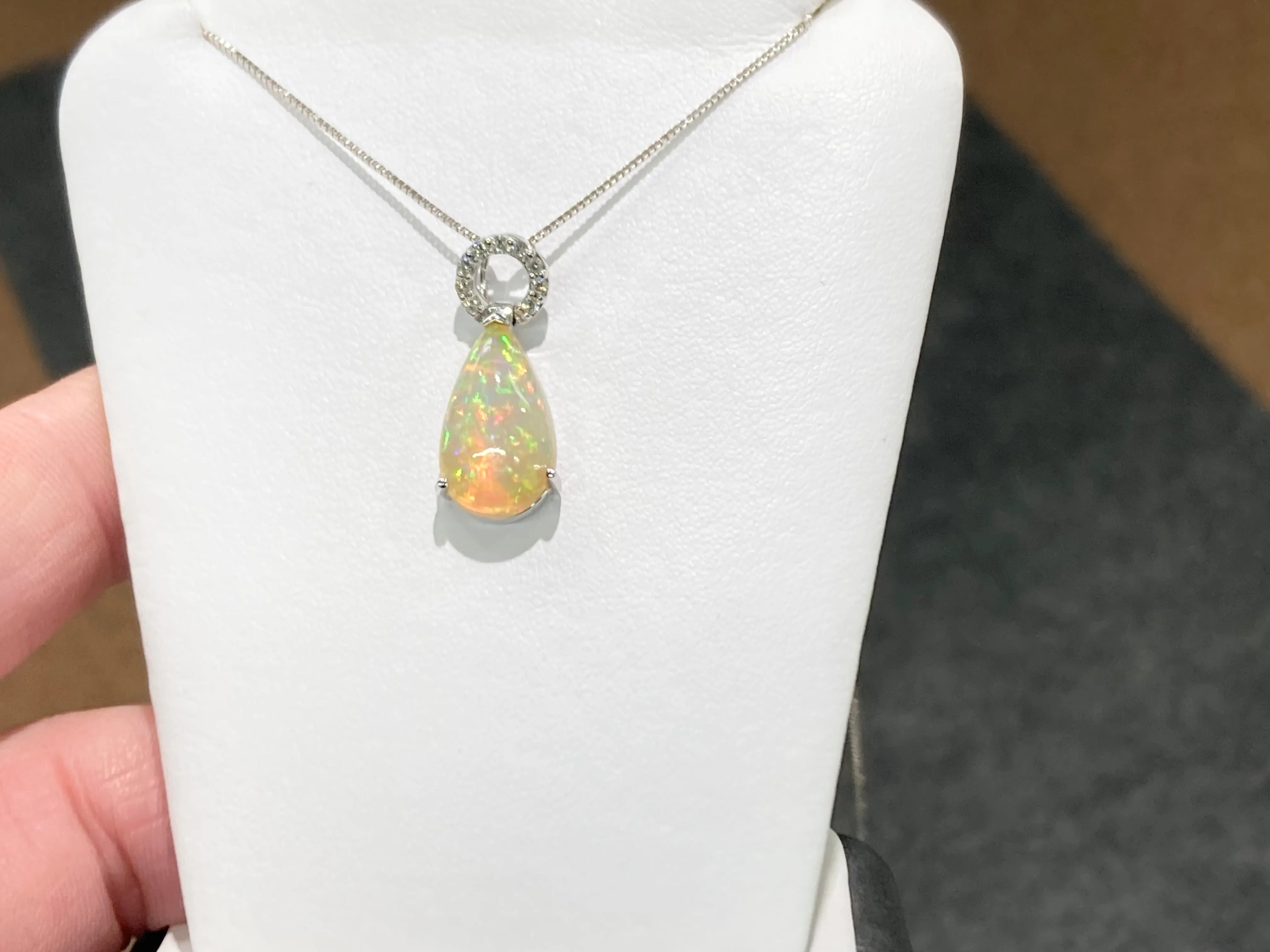 Ethiopian Opal And Diamond Pendant With Chain