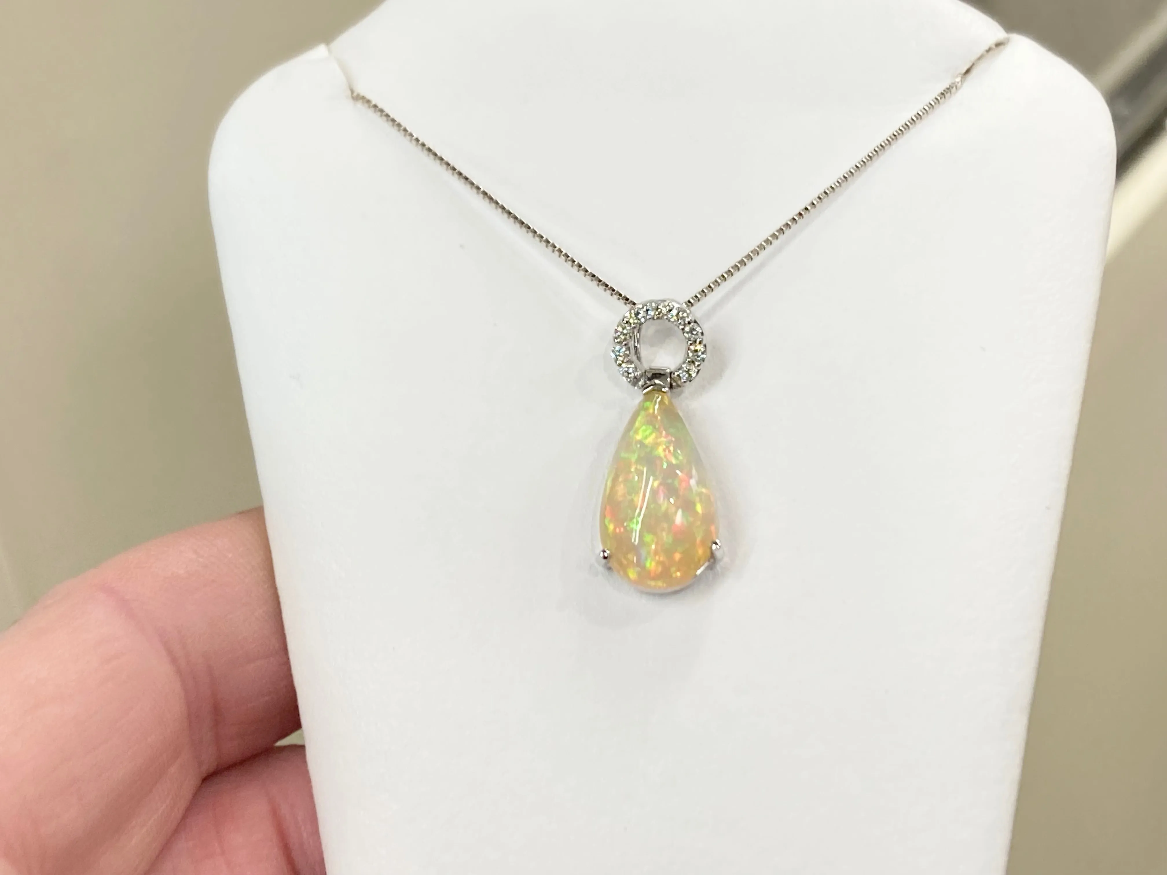 Ethiopian Opal And Diamond Pendant With Chain