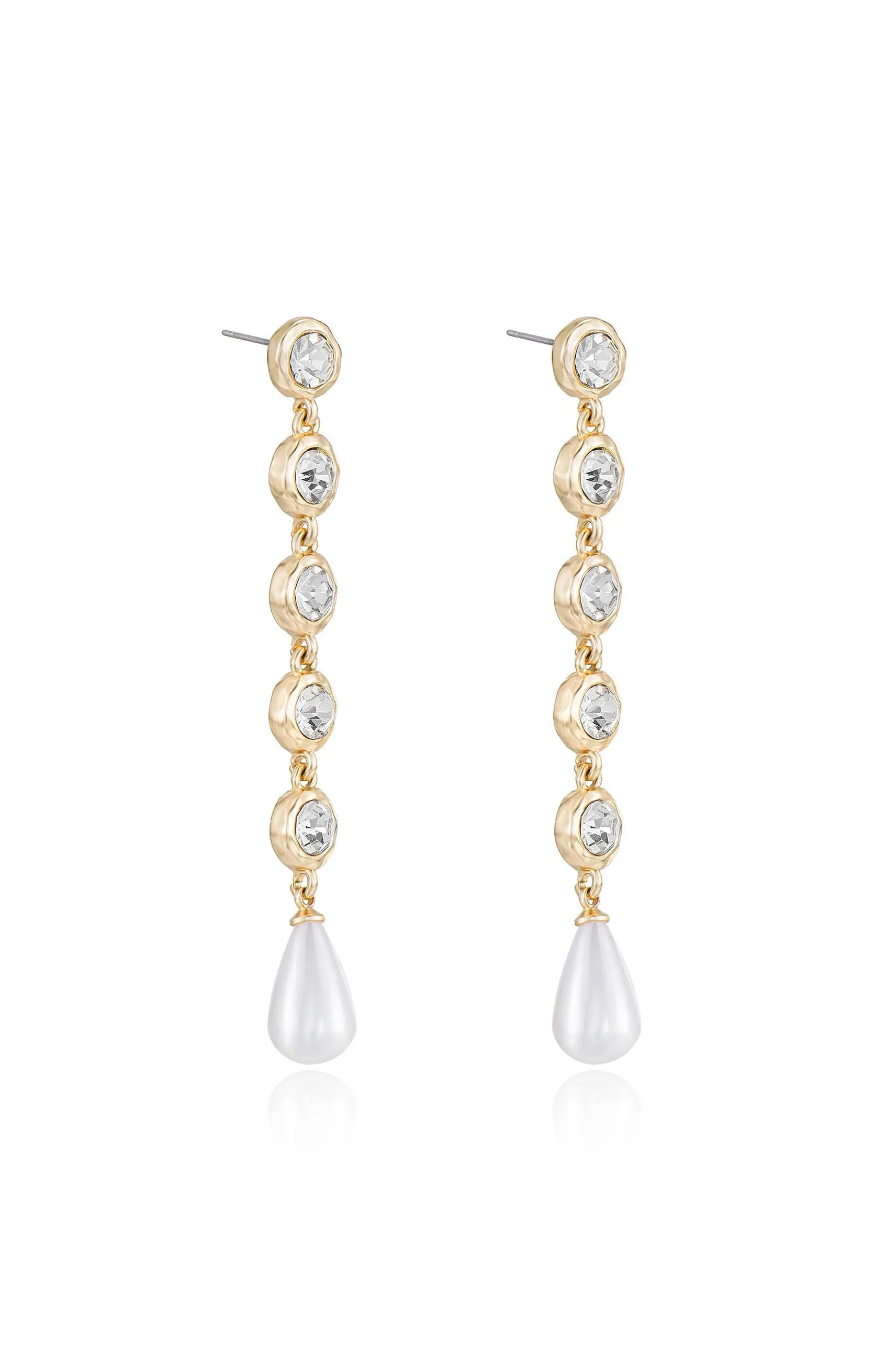 Ettika Elegantly Modern Crystal and Pearl Dangle Earrings ~ Gold