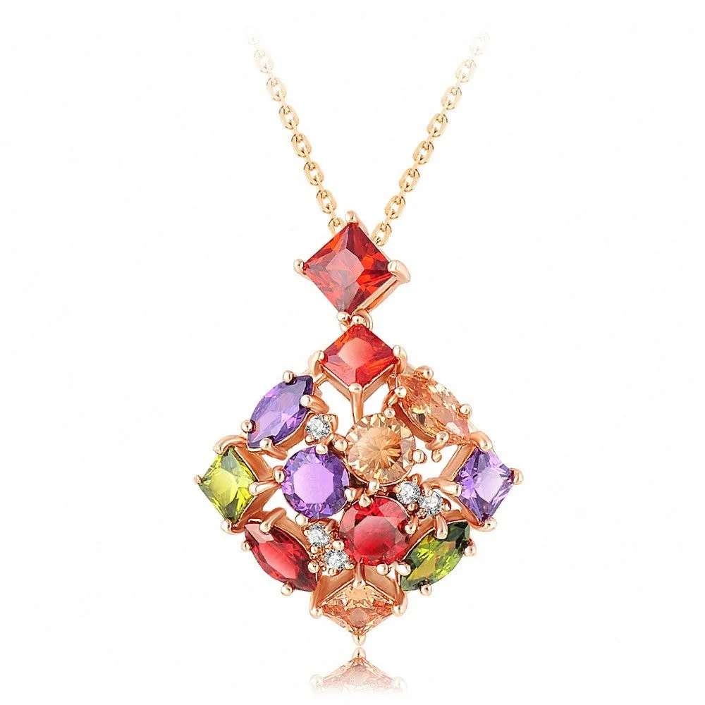 Fashion High Quality Luxury Wedding Jewelry 18K Golden Plated Necklaces & Pendants Inlay Colorful Zircon Crystal